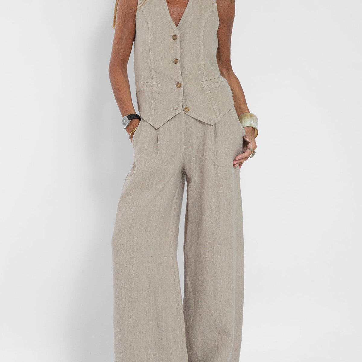 Aira - Vest with Buttons & Wide-Leg Pants Set — view 2