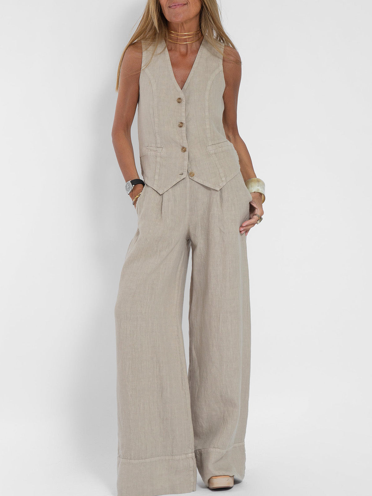 Aira - Vest with Buttons & Wide-Leg Pants Set — view 2