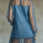 Denim and Tulle Mini Dress with High Collar — view 3