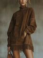 Suede Dress with High Neck and Fringes — view 2
