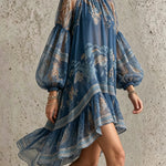 Retro Chiffon Dress with Print and Long Sleeves — view 2