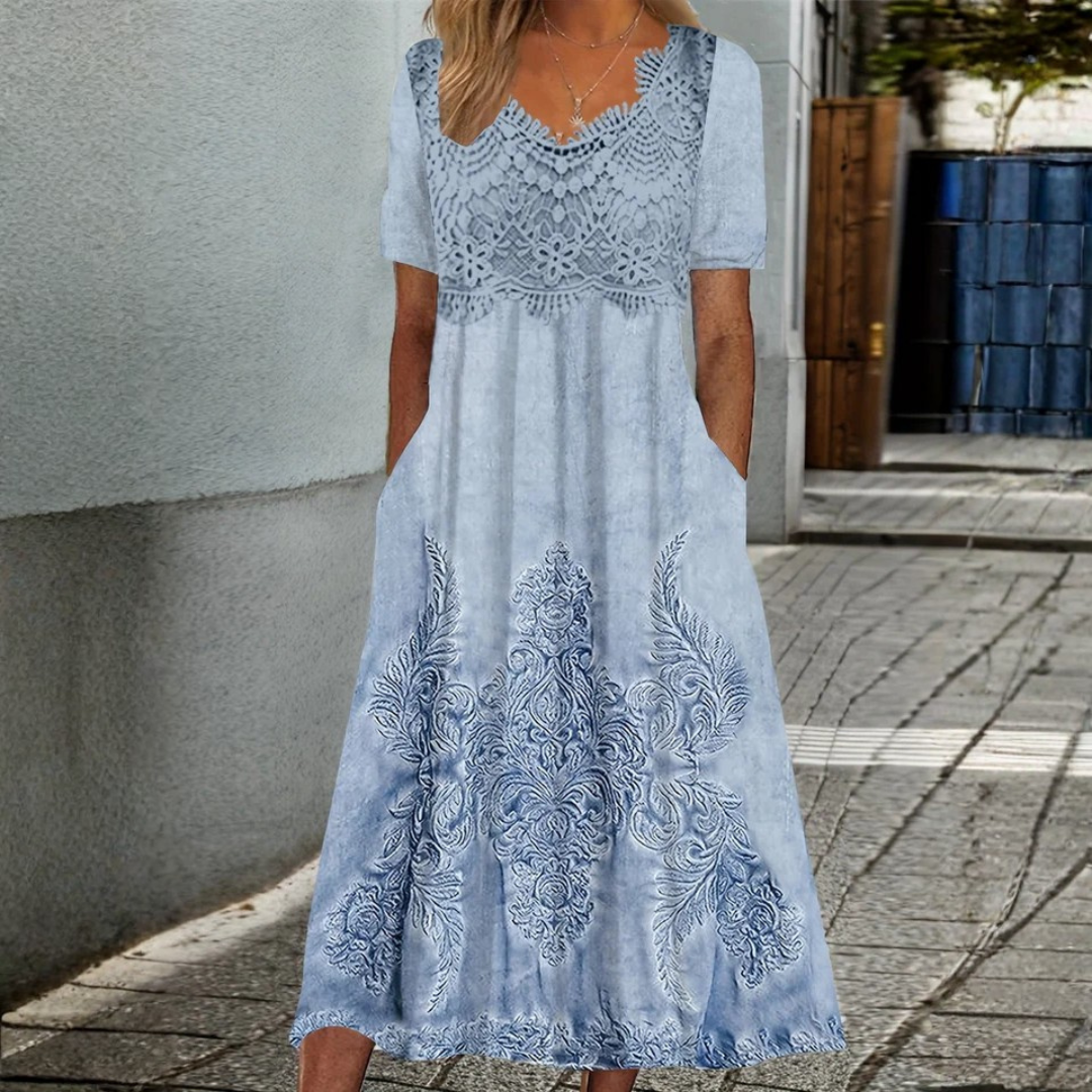 INDIGO | ELEGANT MIDI DRESS WITH FLORAL PRINT — view 5
