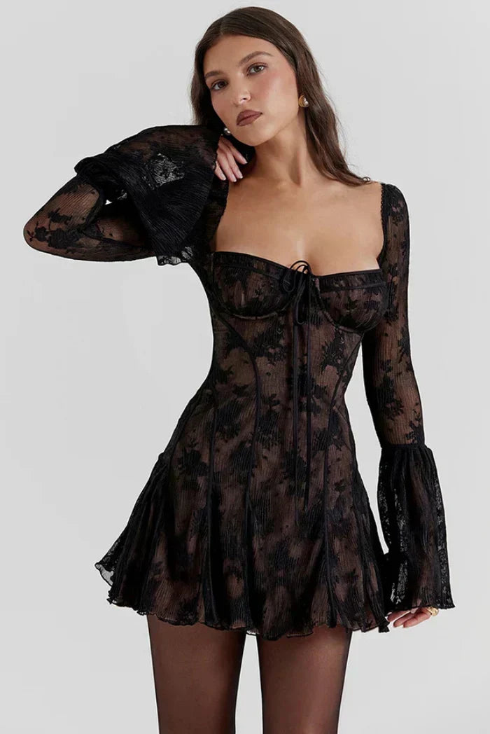 Mabel - Lace Mini Dress with Long Sleeves — view 9