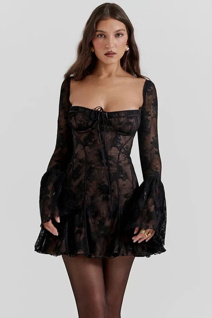 Mabel - Lace Mini Dress with Long Sleeves — view 10