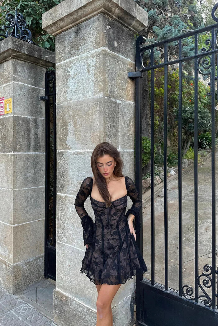 Mabel - Lace Mini Dress with Long Sleeves — view 6