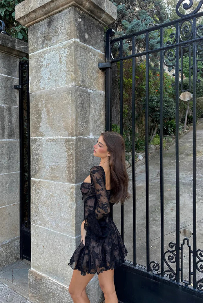 Mabel - Lace Mini Dress with Long Sleeves — view 8