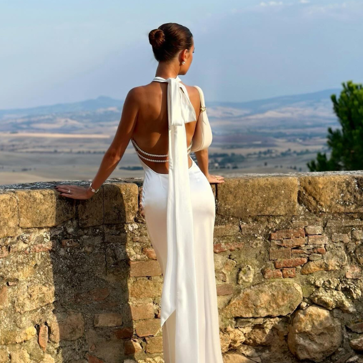 Ivy - Maxi Dress with Pearl Trim — view 2