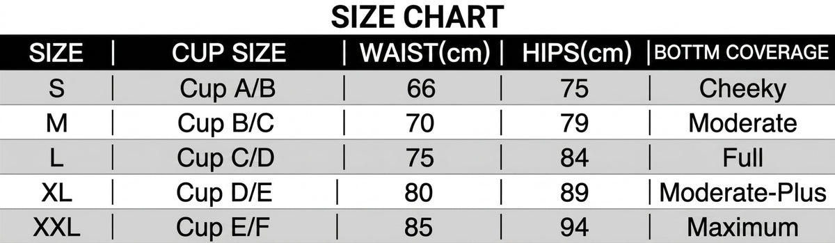 Size guide for Bikini with Contrasting Floral Pattern and Split