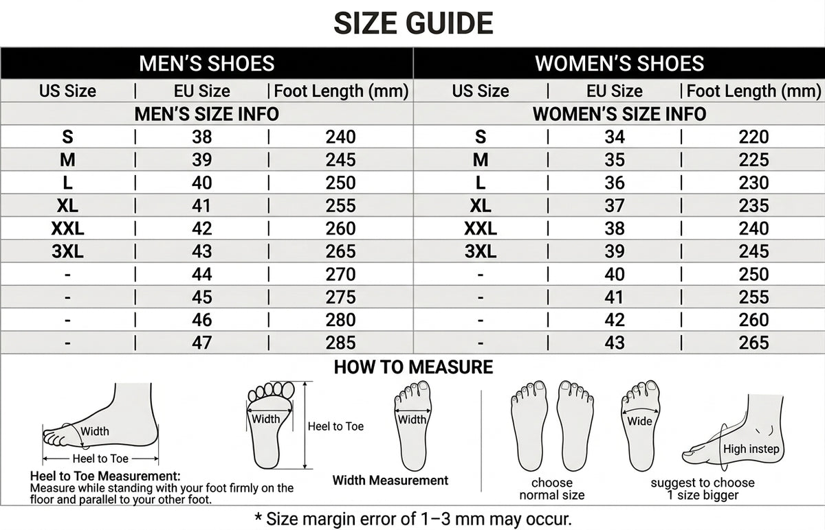 Size guide for Orthopaedic Leather Boots