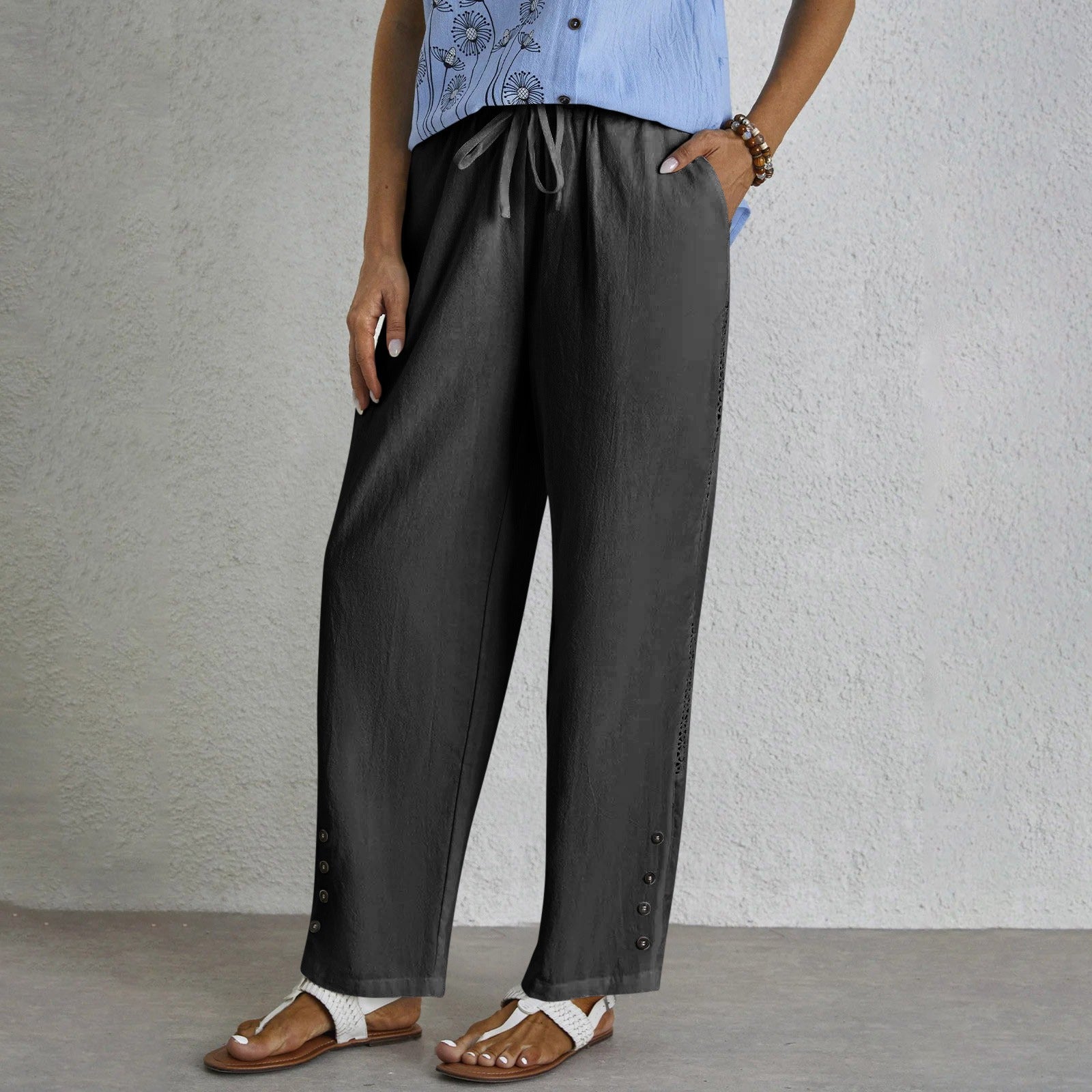 Shania - Relaxed Pants with Buttons — view 4