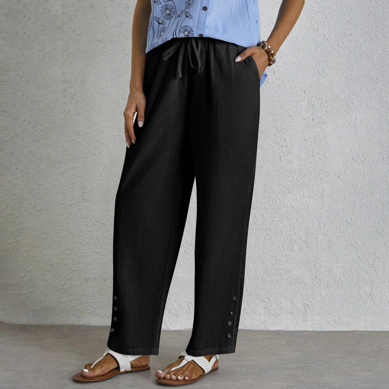 Shania - Relaxed Pants with Buttons — view 3
