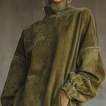 Suede Dress with High Neck and Fringes — view 4