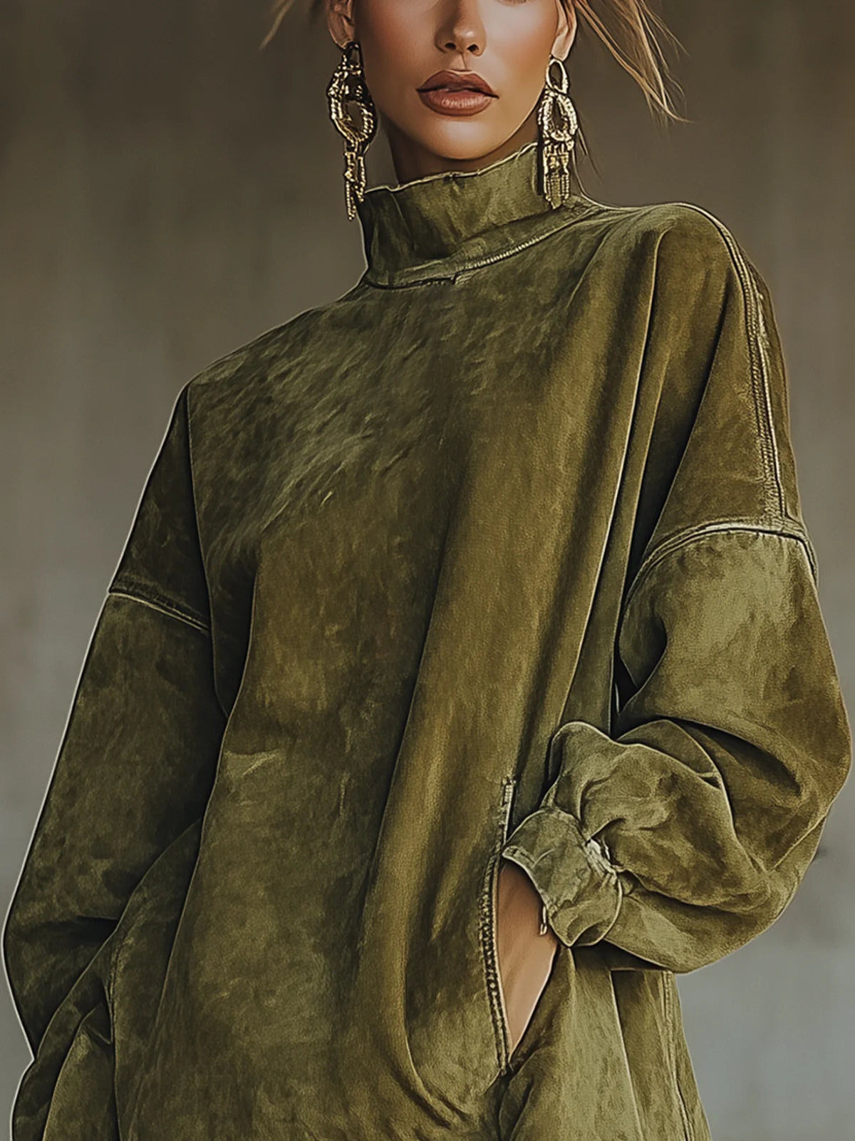 Suede Dress with High Neck and Fringes — view 4