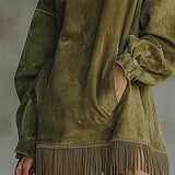 Suede Dress with High Neck and Fringes — view 5