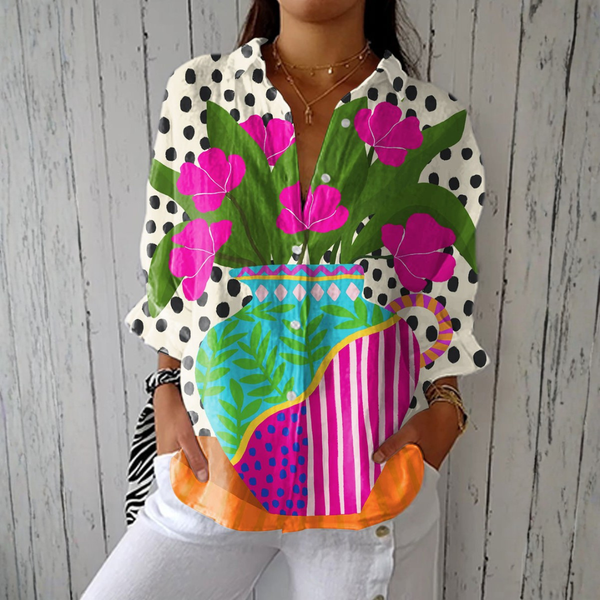 Mereana - Floral Vase Print Blouse