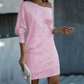 Elegant Mini Dress with Sparkles and Bare Shoulders — view 5