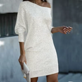 Elegant Mini Dress with Sparkles and Bare Shoulders — view 7