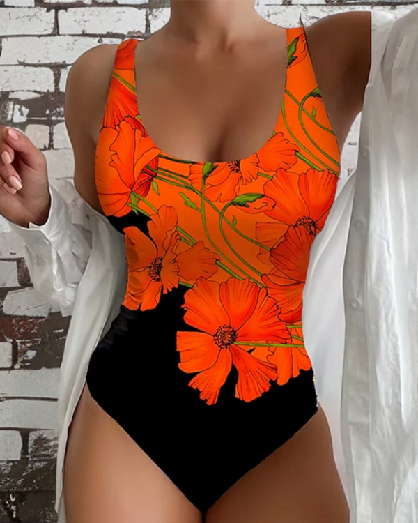 Lucy - Elegant One-Piece Swimsuit with Floral Pattern