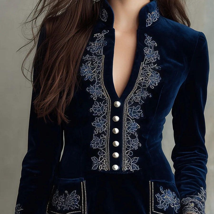 Mini Embroidered Velvet Dress with Retro Touch — view 2