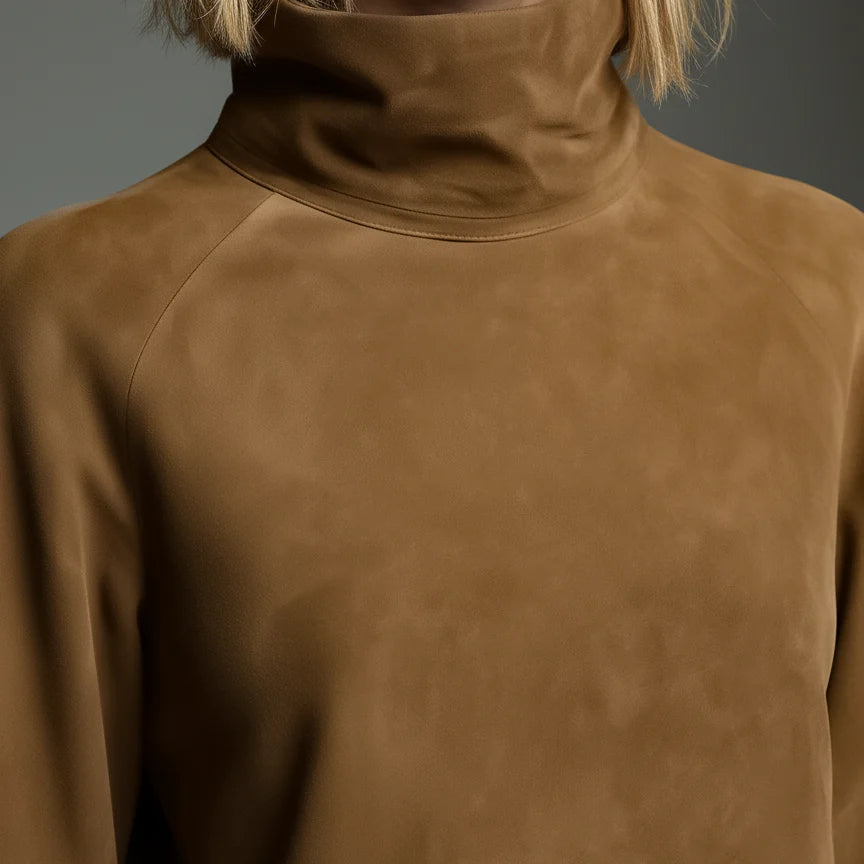 Retro Suede Mini Dress with Turtleneck — view 2