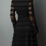 Black Mini Dress with Fringing and Sheer Layers — view 5