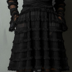 Black Mini Dress with Fringing and Sheer Layers — view 7