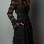 Black Mini Dress with Fringing and Sheer Layers — view 4