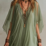 Green Chiffon Mini Dress with V-Neck — view 10