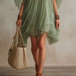 Green Chiffon Mini Dress with V-Neck — view 11