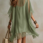 Green Chiffon Mini Dress with V-Neck — view 8