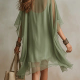 Green Chiffon Mini Dress with V-Neck — view 8