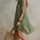 Green Chiffon Mini Dress with V-Neck — view 7