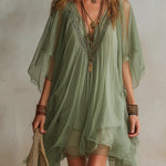 Green Chiffon Mini Dress with V-Neck — view 9