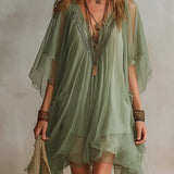Green Chiffon Mini Dress with V-Neck — view 9