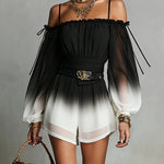 Chiffon Jumpsuit with Black and White Degradé Effect, Off-the-Shoulder Neckline and Belt — view 2