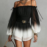 Chiffon Jumpsuit with Black and White Degradé Effect, Off-the-Shoulder Neckline and Belt — view 2
