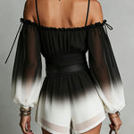 Chiffon Jumpsuit with Black and White Degradé Effect, Off-the-Shoulder Neckline and Belt — view 3