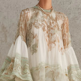 Green Chiffon Mini Dress with Butterfly Sleeves and Ruffles — view 4