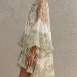 Green Chiffon Mini Dress with Butterfly Sleeves and Ruffles — view 3