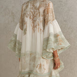 Green Chiffon Mini Dress with Butterfly Sleeves and Ruffles — view 2