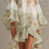 Green Chiffon Mini Dress with Butterfly Sleeves and Ruffles — view 5