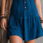 Indigo Sleeveless Mini Dress with V-Neck and Buttons — view 6