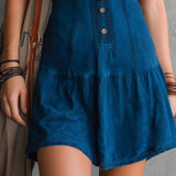 Indigo Sleeveless Mini Dress with V-Neck and Buttons — view 6