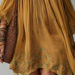 Yellow Floral Chiffon Mini Dress with Exposed Shoulders — view 2