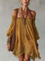Yellow Floral Chiffon Mini Dress with Exposed Shoulders