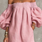 Pink Mini Dress in A-Line with Cut-Out Shoulders and Lantern Sleeves — view 7