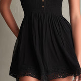 Black Pleated Mini Dress with Lace — view 5