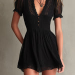 Black Pleated Mini Dress with Lace