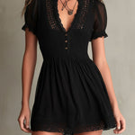 Black Pleated Mini Dress with Lace — view 2