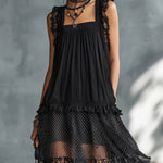 Black Tulle Mini Dress with Ruffles and Lace